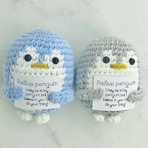 Handmade Pocket Hug Crochet Positive Penguin -Missing you gift, Love gift for her/him, Amigurumi Plush, Motivational Gift, Encouragement Toy