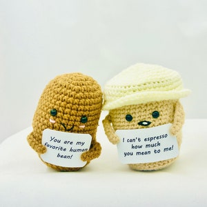 Pocket Hug Crochet Coffee, Bean Friends – Handmade Cute Espresso & Bean Plush Pair – Unique Coffee Lovers Gift – Handmade Crochet Plushies