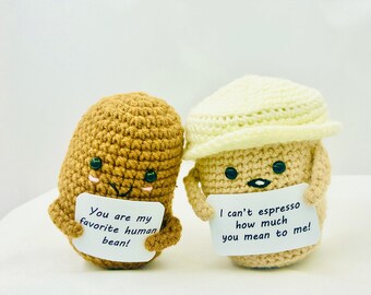 Pocket Hug Crochet Coffee, Bean Friends – Handmade Cute Espresso & Bean Plush Pair – Unique Coffee Lovers Gift – Handmade Crochet Plushies