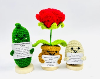Adorable Handmade Crochet Pickle Red Rose Positive Potato Emotional Support Pickle Gift for her Love gift Crochet vegetables Cheer up gift