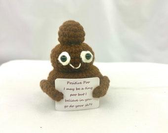 Positive Poo Crochet Plush Toy | Funny Encouraging Poop Amigurumi | Quirky Office Decor | Motivational Gift