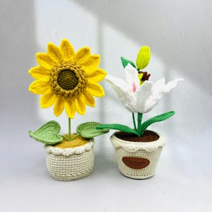 Thanksgiving gift Crochet Sunflower Pot, Lily, Potted Flower Decor, Unique Gift, Knitted Plants for Home  Office, Perfect Housewarming Gift