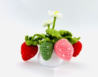 Handmade Crochet Strawberry Plant Decor – Adorable Amigurumi Potted Strawberry Plant – Unique Crochet Home Decoration – Farm Gift Idea