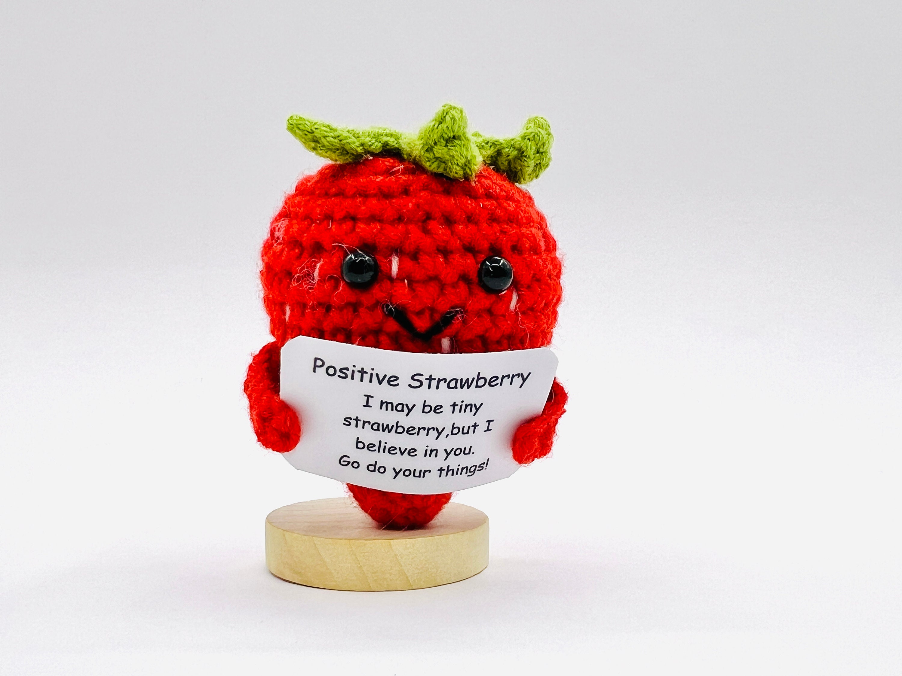 Handmade Pocket Hug Positive Strawberry Plush – Cute Crochet Fruit