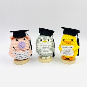 Muñecos de crochet positivos, regalo de graduación, pingüino, pato y cerdo positivos, peluche motivacional hecho a mano, listo para regalar, regalo de aliento para amigos
