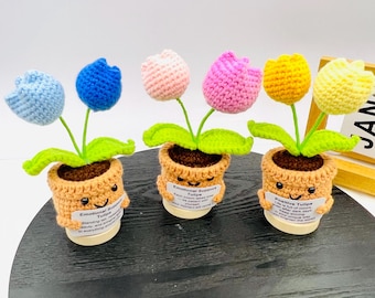 Handmade Crochet Tulip Pots - Tulips, Positive, Gift for her, Valentine days gift,Love gift,Cheer up thank you gift,back to school gift