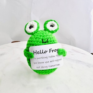 Handmade Pocket Hug Crochet Hello Frog - Motivational Amigurumi Plush ...