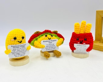 Adorable Pocket Hug Crochet Emotional Support Plushies - LOVE gift, Chicken Nugget, Taco, Fries- missing you Gift for her, Cheer up gift