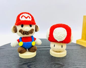 Handmade Crochet Super Mario Doll, Mushroom - Finished item - Gift for her/him, Mario plush, Cute Crochet Desk Decor Toy for Gamers and Fans