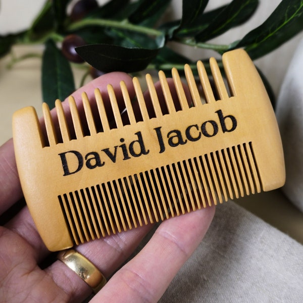 Custom Name Fine Tooth Double-Sided Wooden Pocket Beard Comb, Gifts for Boyfriend Dad Grandpa Husband, Personalized Men's Anniversary Gift