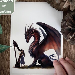 Fantasy Art- Lyrical Guardian. Musik Illustration, Fantasy Kunst, Drachen Kunst, Buch Geschenk, Buchliebhaber, Schlafzimmer Wand Dekor Digital PRINTABLE