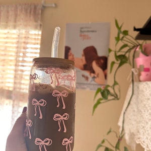 Pink Bows Glass Iced Coffee Cup: Bamboo Lid & Glass Straw - Etsy