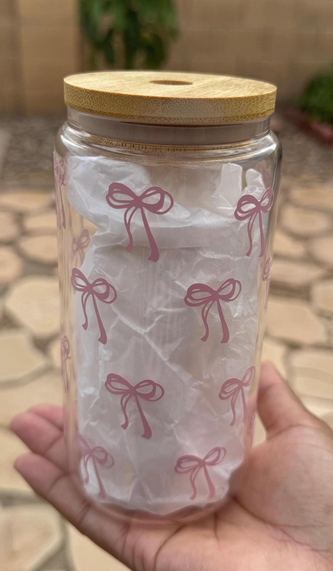 4 Tasses En Verre Borosilicate 355 Ml Avec Pailles - Nœud Rose Décoratif - Pour Café Glacé, Thé, Jus - Cadeau
