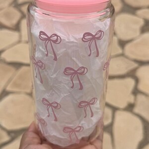 Pink Bows Glass Iced Coffee Cup: Bamboo Lid & Glass Straw - Etsy