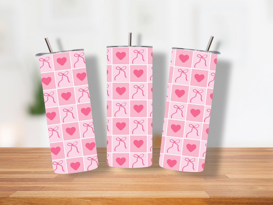 Pink Hearts and Bows / 20oz Insulated Tumbler/ Tumbler With Plastic Lid ...