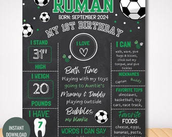 Fußball-Kindergeburtstag-Kreidetafel-Zeichen zum Selbstausdrucken - Sport-Geburtstags-Meilensteintafel für Geburtstags-Jungen, die für jedes Alter anpassbar sind