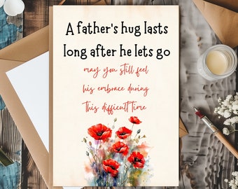 Printable A Father&#39;s Hug Bereavement card - Condolence Card for Loss of dad - Sympathy Card for Friend - Digital Download