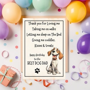 Verjaardagskaart voor hond papa - grappige verjaardagskaart - afdrukbare kaart van hond op vader - digitale downloadkaart voor beagle hond vader van hond