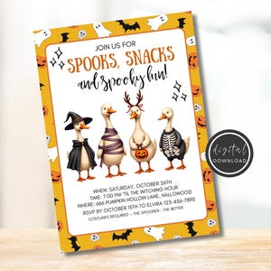 Funny Goose Halloween Party Invitation, Printable Costume Party Invite, Editable Fall Goose Halloween Neighborhood Party For Halloween