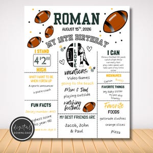 Football Birthday Milestone Board Template to Edit - Editable Sports Birthday Sign
