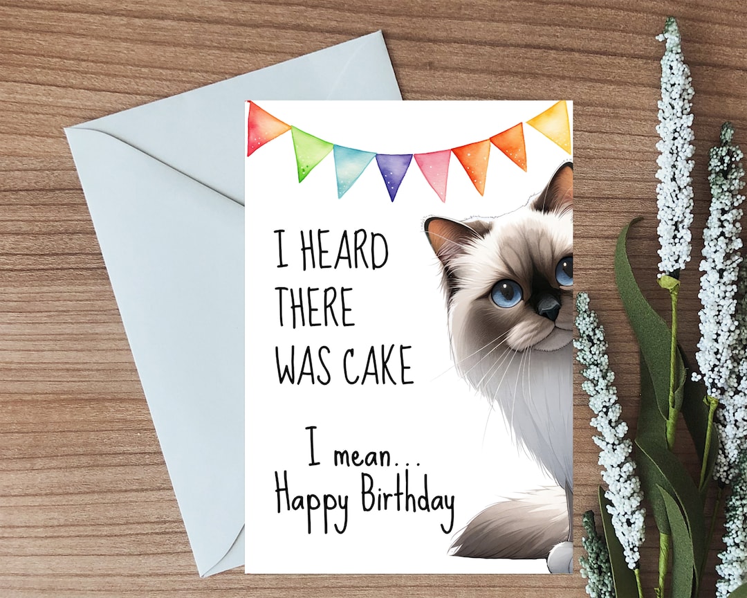 Funny Cat Birthday Card Printable Animal Birthday Card Birthday Cake ...