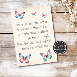 Sympathiekaart voor het verlies van een kind Afdrukbare Butterfly Sympathiekaart voor moeder Sterfgevalkaart voor familie en vriend