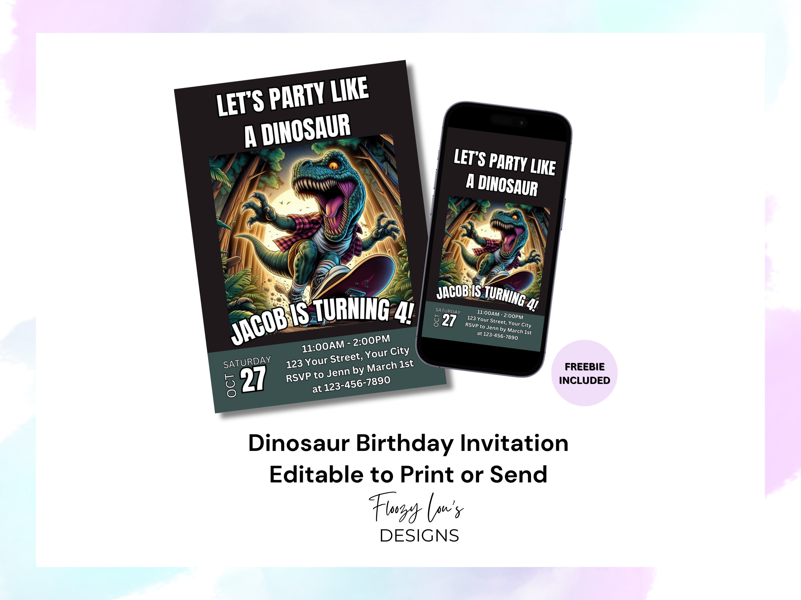Dinosaur Birthday Party Invitation Template Personalized Printable ...