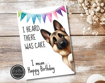 Printable Funny Animal Birthday Card - Dog Birthday Card - Birthday Cake Card - Card for Gift - German Shepherd Card to print on your own