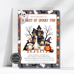 Night of Spooky Fun Goose Halloween Party Invitation, Printable Costume Party Invite Editable Fall Goose Halloween Neighborhood Party Invite