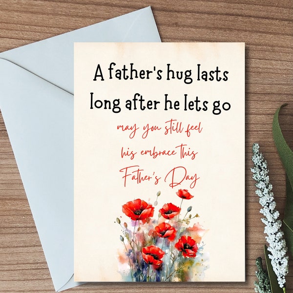 Bereaved Fathers day card Loss of dad Heavenly Fathers day card A Father's Hug Greeting Card for A Friend Father Sympathy Bereavement Card