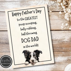 Karte zum Vatertag für Hund Papa Lustige Vatertagskarte Druckbare Karte von Hund zu Papa Digitale Karte zum Vatertag von Border Collie