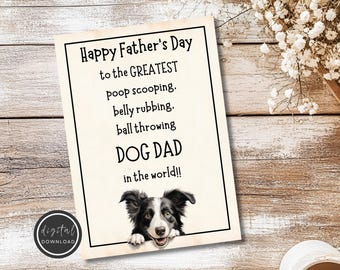 Father&#39;s Day Card for Dog Dad Funny Father&#39;s Day Card Printable Card from Dog to Dad Digital Card for Father&#39;s Day from Border Collie