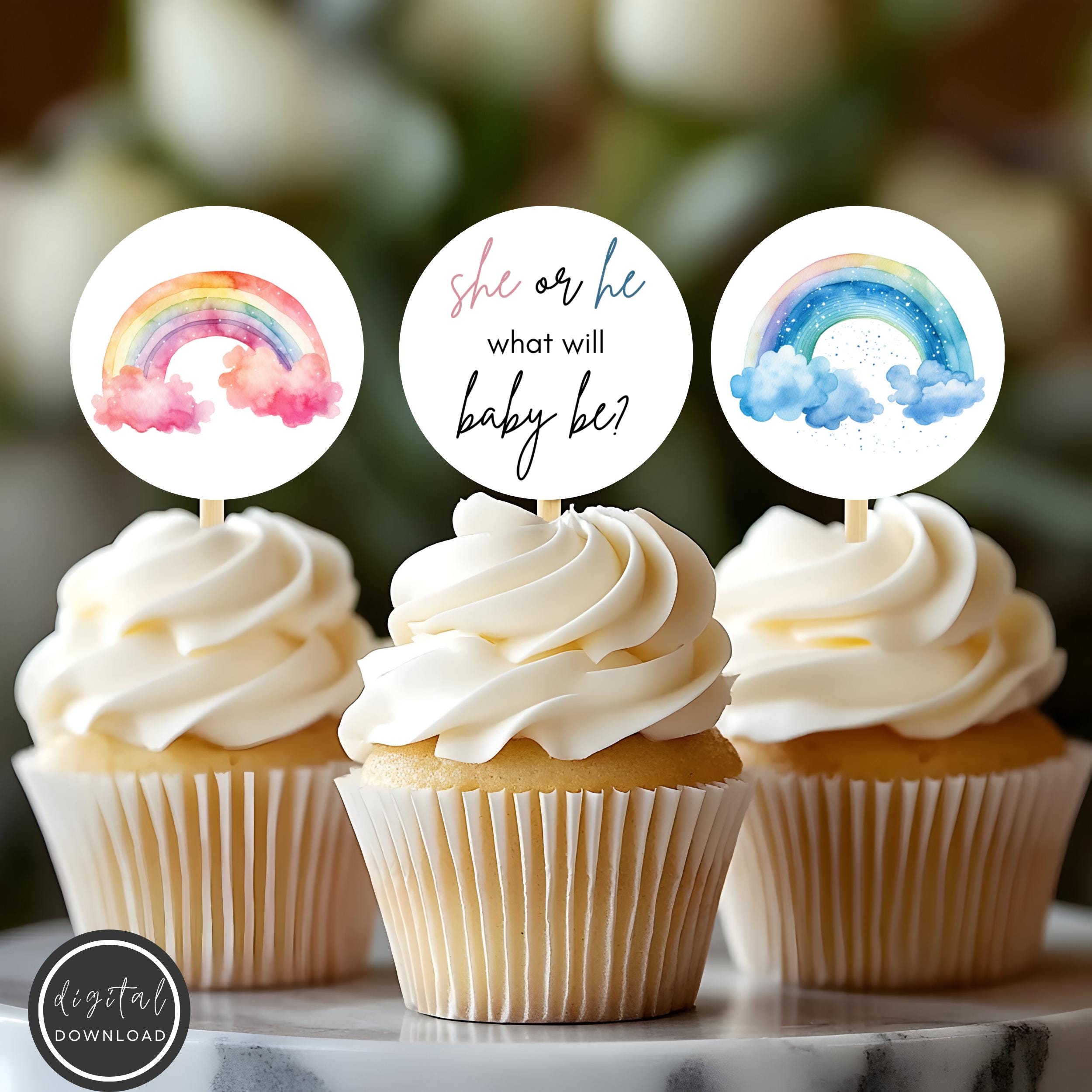 Obuy 24 Stück Glitzer-Hummel Cupcake-Topper – Für Babyparty, Geschlechter-Enthüllung & Deko