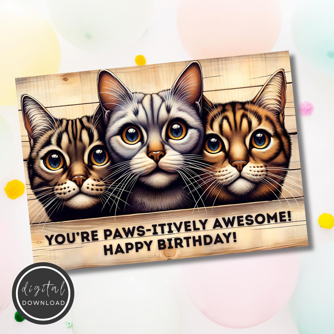 Funny Cat Birthday Card — Printable Cute Cat Lover Birthday Card ...