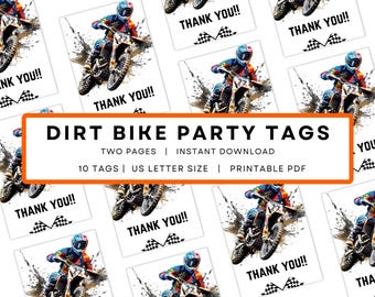 Dirt Bike Birthday Party Tags to print -  Instant Download Party Thank you Tags - Motor Bike Party Favor Tags - Thank you Gift Tags