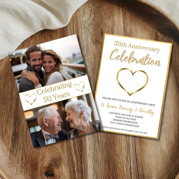 Editable 50th Wedding Anniversary Invite, Printable Golden Wedding Anniversary Invitation, Celebrate 50 Years, Gold Anniversary Template