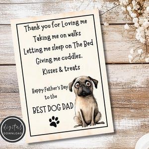 Karte zum Vatertag für Hund Papa Lustige Vatertagskarte Druckbare Karte von Hund zu Papa Digitaler Download Karte zum Vatertag von Mops zum Ausdrucken