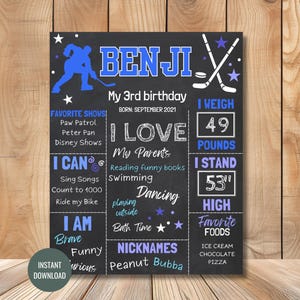 Hockey Kids Birthday Chalkboard Sign da stampare da solo - Sport Birthday Milestone Board per compleanno personalizzabile per qualsiasi età