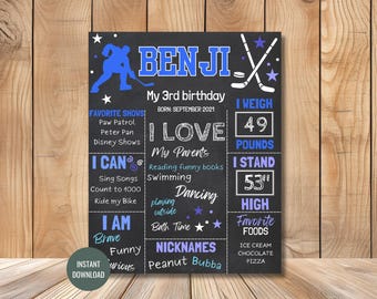Hockey Kindergeburtstag Kreidetafel Schild zum Selbstausdrucken - Sport Geburtstag Meilensteintafel für Geburtstag anpassbar für jedes Alter