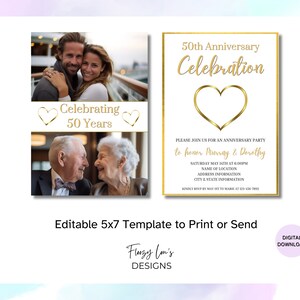 Editable 50th Wedding Anniversary Invite, Printable Golden Wedding ...