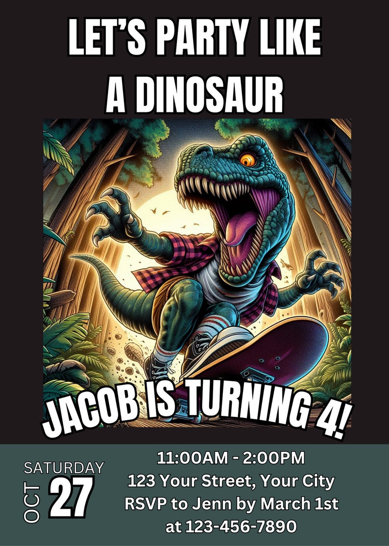 Dinosaur Birthday Party Invitation Template Personalized Printable ...