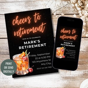 Retirement Party Invitation for him - Cheers to Retirement - Custom Printable Invitation - Digital Invitation - Editable Template Download