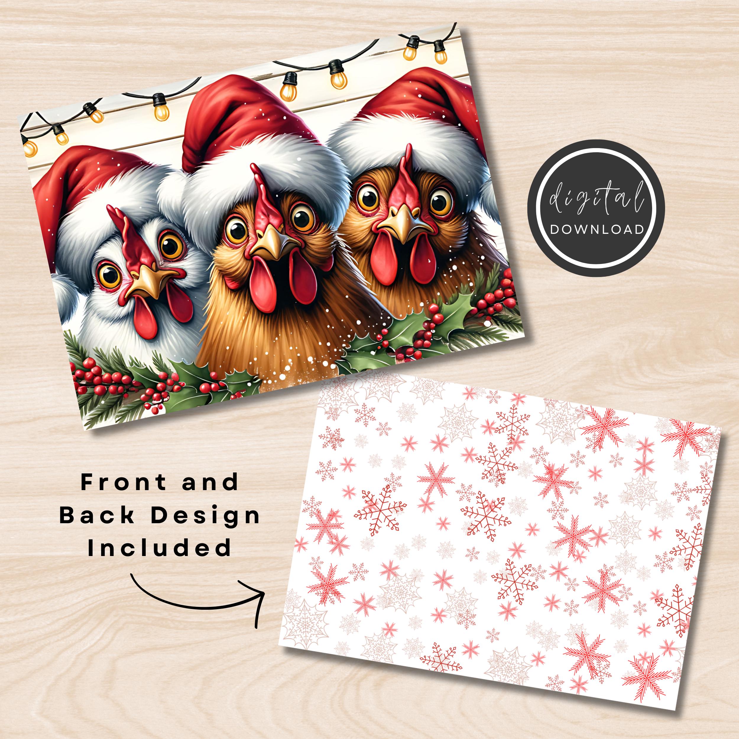 Printable Chicken Christmas Card | Farm Holiday Greeting | DIY