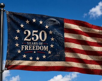 Vintage Betsy Ross Eagle Flag, 250 Years of Freedom, Patriotic USA Decor