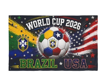 World Cup 2026 Brazil USA Double Sided Flag | Soccer Ball, National Flags