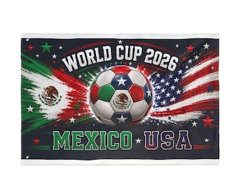 Mexico USA World Cup 2026 Soccer Flag | Double-Sided Polyester Banner