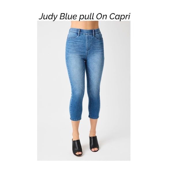 Judy Blue women's High Waist Cool Denim Easy Pull On Capri