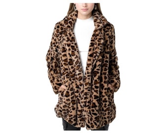 Women's Love Long Sleeve Leopard Faux Fur Coat