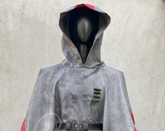 Custom Sw Mandalorian/Kopfgeldjäger/Jedi Distressed Poncho mit Ledergürtel