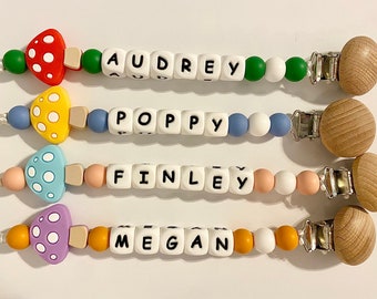 Personalized Mushroom Pacifier Clips